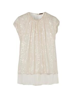 Excellent Adam Lippes Silk Lined Sequin Ivory Jewel Neck Blouse Retail $990